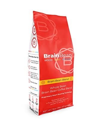 Brain Bean Organic Coffee | Smooth Taste, Antioxidant Rich & Fair Trade | Whole Bean Medium Roast 16 Oz