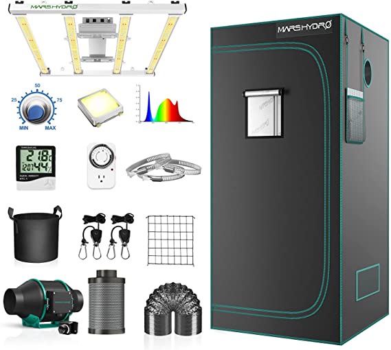 MARS HYDRO Grow Tent Kit Complete 3.3x3.3x6ft FC-E3000 Dimmable Full Specturm 3x3ft Grow Tent Complete System 39"x39"x71"Growing Tent Kit 1680D Indoor Grow Kit with Upgraded 4" Inline Fan Filter Kit