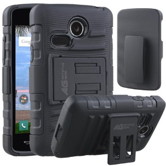 LG Sunrise Case LG Lucky Case - Armatus Gear TM Tactical Hybrid Armor Case Holster Combo Dual Layer Protector with Kickstand For NET10 LG Sunrise L15G and TRACFONE LG Lucky L16C - BlackBlack