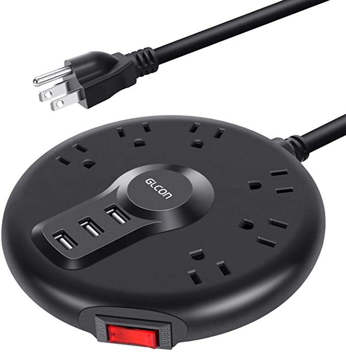 Power Strip with USB – Multi Outlets Flat Plugs Surge Protector with 6 Outlets 3 USB Ports Long Extension Cord – Desktop Charging Station Smart Power Outlet