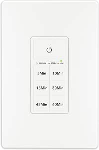 BN-LINK Wall Timer Switch for Exhaust Fan, Indoor Bathroom Fan Timer with 5-10-15-30-45-60min Settings, Neutral Wire Required,White Wall Plate Included