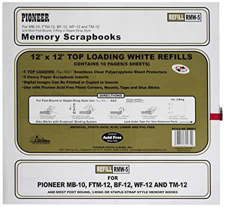 Pioneer Photo Albums Bund Top Loading Page Protectors with White Inserts, 12 by 12-Inch, 5-Pack