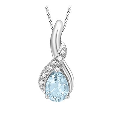 Carissima Gold 9ct White Gold Diamond and Blue Topaz Drop Pendant on Chain Necklace of 46cm/18"