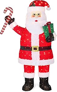 Best Choice Products 5ft Lighted Pop-Up Santa, Large Outdoor Christmas Holiday Decoration w/ 250 LED Lights, Twinkling Candy Cane, Gift Box, Hat