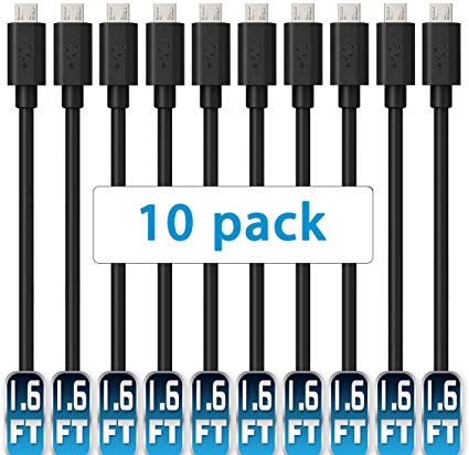 Mopower Micro USB Cable, 10 Pcs High Speed USB 2.0 A Male to Micro B Charge and Sync Cables for Samsung Galaxy,HTC,Blackberry and Motorola Smartphones & Tablets Black (10-Pack)