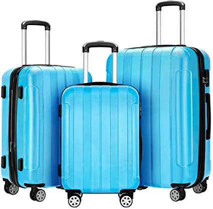 Fochier Luggage 3 Piece Set Expandable Hard Shell Spinner Suitcase Lightweight(20" 24" 28") (Blue)