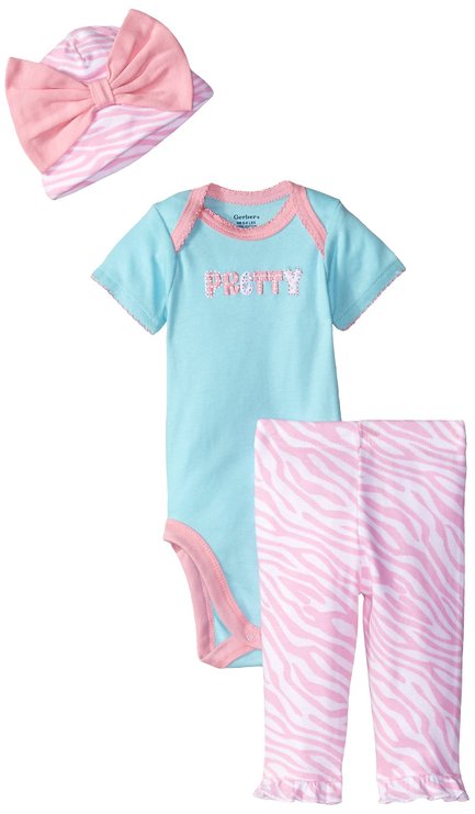 Gerber Baby Girls' 3 Piece Bodysuit, Cap, and Legging Set