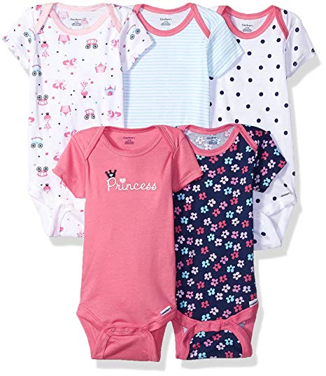 GERBER Baby Girls' 5-Pack Variety Onesies Bodysuits