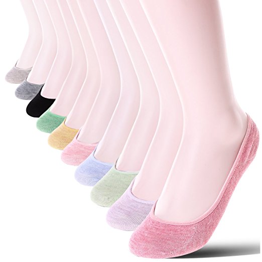 Womens 10 Pack Thin Casual No Show Socks Non Slip Flat Boat Line Low Cut