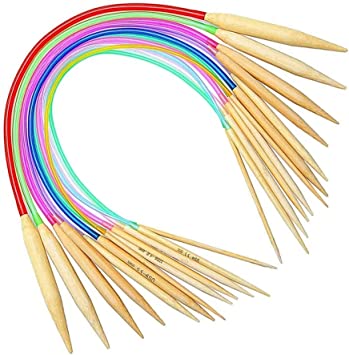 18 Pieces Bamboo Knitting Needles 2-10mm, Double Tip Knitting Needle Wooden Knitting Needles with Colorful Plastic Tube, Home Circular Needle Set Knitting Tool Carpet Sweater Knitting Needle 60CM