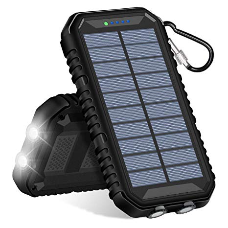 Solar Charger 15000mAh Portable Power Bank with 2.4A Outputs Waterproof Phone Charger for Smart Phones and Outdoor Camping
