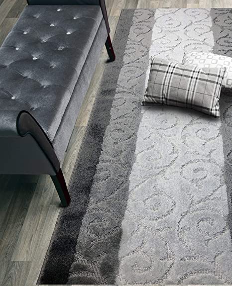 Custom Cut Hallway Runner Rug, Slip Resistant, 31 Inch Wide X Your Choice of Length, Scroll Anthracite, 31 Inch X 9 feet
