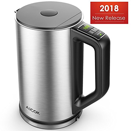 Electric Kettle, Aicok Temperature Control Kettle, Double Wall Cool Touch Water Kettle, Stainless Steel Kettle with LED Display Water Boiler from 90℉-212℉, Fast Boiling for Tea, Coffee, 1500W, 1.5L