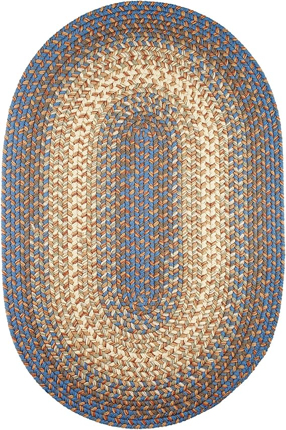 Super Area Rugs Oval 10X13 Blue/Cream Braided Rug Hartford Primitive Decor Rug - Indoor Outdoor - 10' X 13' Braided Rug Entryway Rug - Doorway Rug