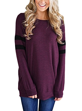 Dokotoo Womens Lightweight Color Block Long Sleeve Sweatshirt Tunic Tops