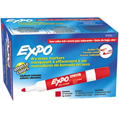 Expo Low-Odor Dry Erase Markers, Bullet Tip,Red, 24-Count
