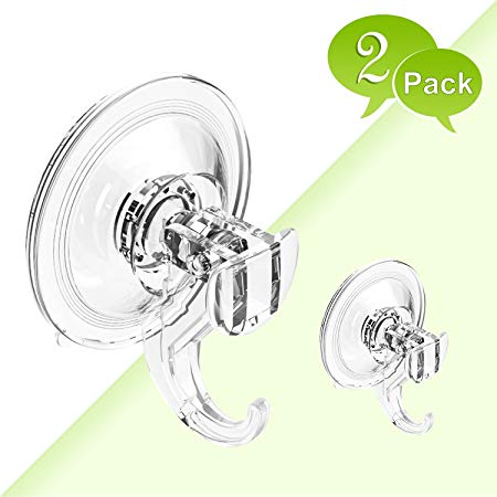BUDGET & GOOD Suction Cup Hooks Heavy Duty Suction Bathroom Shower Hooks Wreath Hanger Holder Waterproof for Towel Robe Loofah Bags Keys Kitchen Accessories, 2 Pack Clear