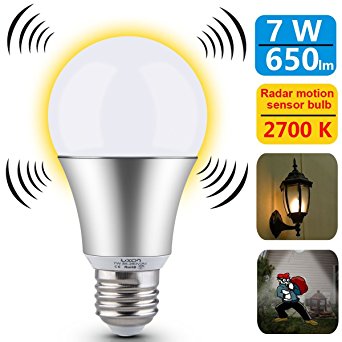 LUXON Motion Sensor Light Bulb 7W Smart Bulb Radar Dusk to Dawn LED Motion Sensor Light Bulbs E26 Base Indoor Sensor Night Lights Soft White 2700K Outdoor Motion Sensor Bulb Auto On/Off