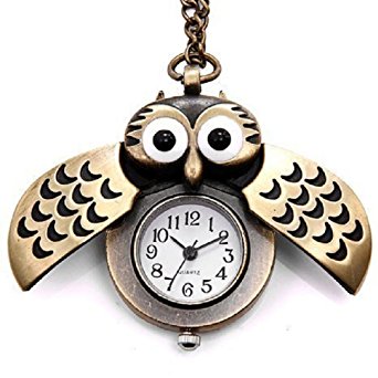 CSMARTE Bronze Owl Pocket Watch Necklace Watch with Chain