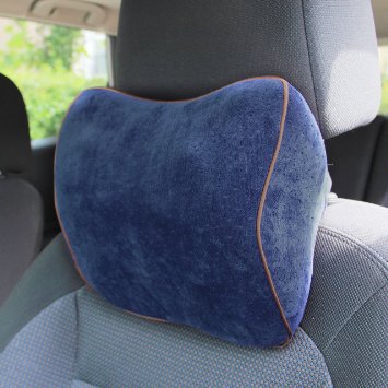 Vitodeco Velour Neck Pillow for Travel - Best Memory Foam Travel Cushion; Neck Pillow; Car Pillow; Neck Rest pillow; Neck Support Pillow with Massage Spots (Blue)