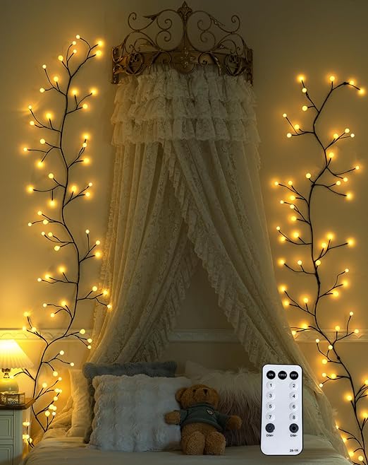 mokzer LED Willow Vine Light,Christmas Decorations Flexible Vines with Lights, 72 LEDs Vines for Room Decor, 8.2FTt Willow Vine Lights for Bedroom Wall Living Room Home Decor (with Remote)