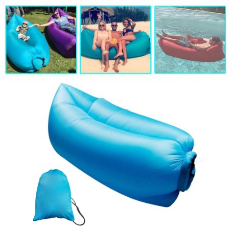 Inflatable Beach Lounger, 4 Stones Nylon Fabric Inflatable Sleeping Bags Outdoor Indoor Convenient Compression Air Bag Hangout Bean Bag Portable Chair Mattresses