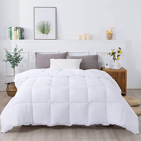 KASENTEX All Season Quilted Down Alternative Comforter, Cozy Fluffy Ultra Soft Plush Luxury Brushed 100% Microfiber Bedding Reversible Duvet Insert, Light White, King Size