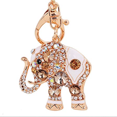 Reizteko Lucky Elephant Colorful Opal Rhinestone Plating Women Car/Bag Keychain Purse Charm - Gold