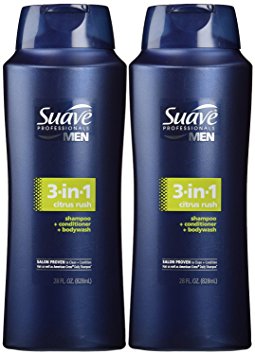 Suave Professionals Mens, 3-in-1 Shampoo/Conditioner/Body Wash, Citrus Rush, 28 Oz (Pack of 2)