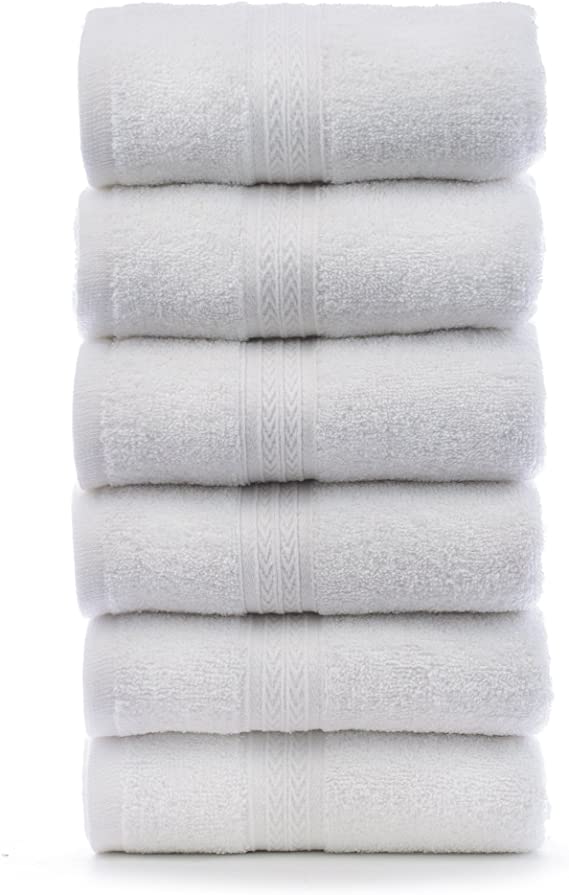 Bare Cotton 863-101-01 Eco Cotton Hand Towels-White-Dobby Border-Set of 6