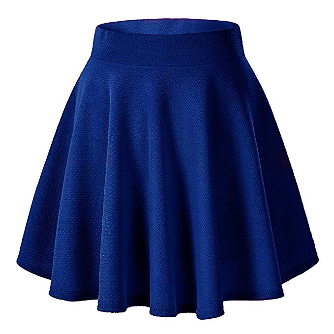 Moxeay Women's Basic A Line Pleated Circle Stretchy Flared Skater Skirt