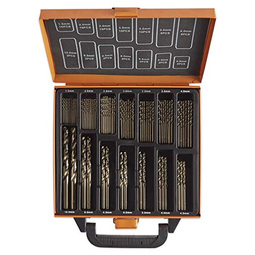 VonHaus 99pc Cobalt Drill Bit Set – Drill Tough Materials Inc. Titanium Alloy, Stainless Steel, Brick, Plastic & Wood – Storage Case Included