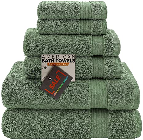 AmericanBathTowels 2 Washcloths, 2 Hand Towels, 2 Bath Towels, Soft & Absorbent 600 GSM Premium Hotel & Spa Quality 6 Piece Genuine Turkish Cotton Bathroom Towel Set, Green
