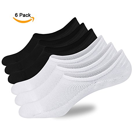 Mens No Show Socks 6 Pairs Cotton Thin Non-Slip Low Cut Invisible Boat Liner Sneaker Sock Fit (6-11)