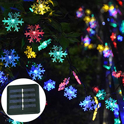 Windpnn Multicolor Solar Powered Snowflake Lights, 30.6FT 50 LED Outdoor Waterproof Christmas Snowflake Fairy Light for Holiday Party, Wedding,Outdoor,Home, Garden Décor