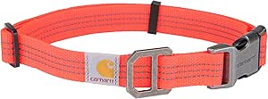 Carhartt Fully Adjustable Nylon Webbing Collars for Dogs, Reflective Stitching for Visibility, Coral Glow, Medium