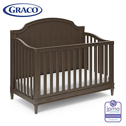 Storkcraft Graco Alicia 4-in-1 Crib (Slate Gray) – Easily Converts to Toddler, Daybed, and Full-Size Bed, 3-Position Adjustable Mattress Support Base, Mocha