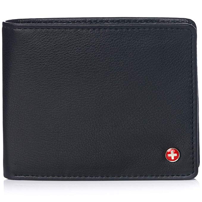 Alpine Swiss RFID Mens Wallet Deluxe Capacity Passcase Bifold With Divided Bill Section