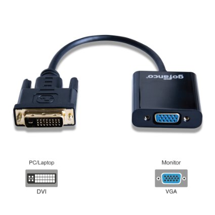 gofanco® Active DVI-D to VGA Active Converter (Black) - Male to Female for DVI enabled systems to connect to VGA displays