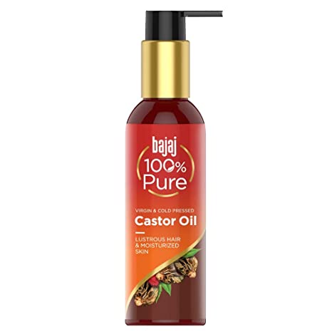 Bajaj 100% Pure Castor Oil | Virgin & Cold Pressed Oil For Hair & Skin | Lustrous Shiny Hair & Moisturized Skin | 200 Ml, Clear