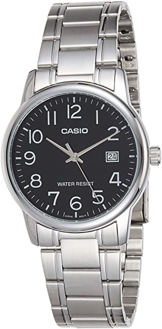 Casio #MTP-V002D-1B Men's Standard Analog Stainless Steel Date Black Dial Watch