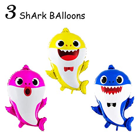 3 Baby Cute Shark Party Supplies Balloons - Birthday Decorations Children Birthday Doo Doo Party Balloon Set - 3 Pcs