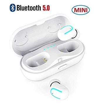 CUFOK True Wireless Earbuds Bluetooth 5.0 Headphones Deep Bass HiFi 3D Stereo Mini TWS Earbuds Noise Cancelling Handsfree Headset with Microphone for Apple iPhone Google Pixel Samsung Phone (White)