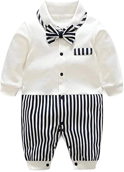 D.B.PRINCE Infant Newborn Baby Boys Gentleman Clothes Cotton Rompers Small Suit Bodysuit Outfit with Bow Tie