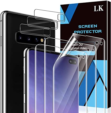 [6 Pack] LK 3 Pack Screen Protector for Samsung Galaxy S10 Plus TPU Film   3 Pack Camera Lens Protector for Samsung Galaxy S10 Plus Tempered Glass (Easy Installation Tray) HD Ultra-Thin