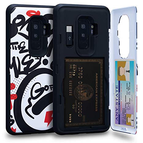 TORU CX PRO Galaxy S9 Wallet Case Pattern Colorful with Hidden Credit Card Holder ID Slot Hard Cover, Mirror & USB Adapter for Samsung Galaxy S9 - Graffiti