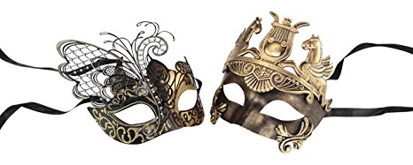 Gold / Black Flying Butterfly Women Mask & Gold Roman Warrior Men Mask Venetian Couple Masks For Masquerade / Party / Ball Prom / Mardi Gras / Wedding / Wall Decoration