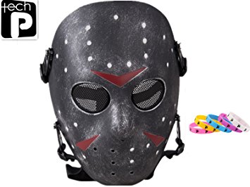 Tech-P Jason Mask Airsoft CS Wargame Face Guard Protective Masks Cosplay Masquerade Mask Movie Props-Silver Black