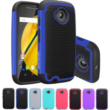 Moto E (2nd Gen) Case, LK [Shock-Absorption] Hybrid Dual Layer Armor Defender Protective Case Cover for Motorola Moto E (2nd Generation) (Blue)