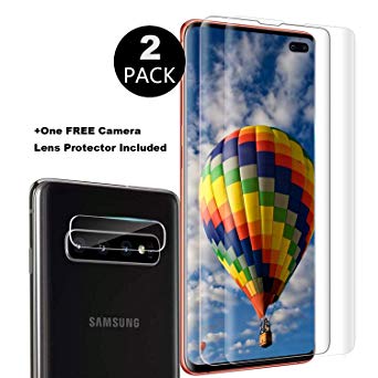 [2 Pack] Cresawis Galaxy S10 Plus 6.4" Screen Protector Tempered Glass, with a Free Camera Lens Protector, Easy Installation [Case Friendly]